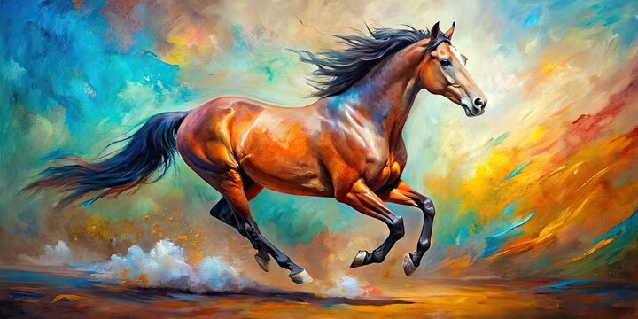 Abstract oil painting of a running horse , art, abstract, painting, oil, vibrant, colors, horse, animal, movement, dynamic