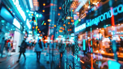 Vibrant Urban Nightlife with Digital Glitch Effect