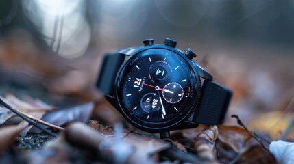 Obraz premium Stylish Smartwatch in a Serene Autumn Forest Setting