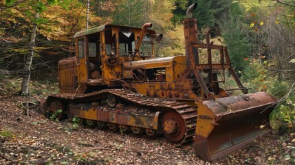 Rusty Bulldozer in the Woods.