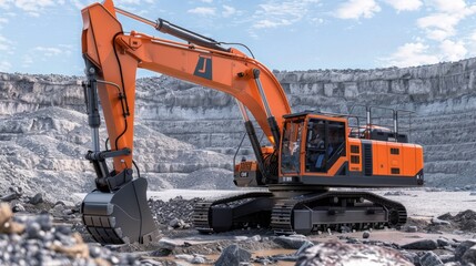 Excavator Digging in a Quarry.