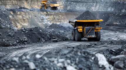 Yellow Dump Truck in a Coal Mine.