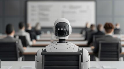 Obraz premium Executive training on governance best practices front view promoting excellence and standards robotic