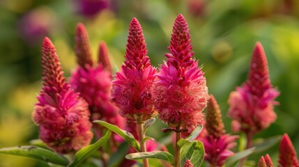Celosia argentea flower in garden observed from a close side angle
