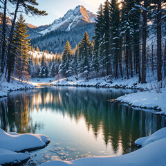 Fototapeta premium 山の見える雪景色