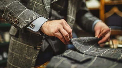 Fototapeta premium Tailored Suit Detailing in a Stylish Workshop