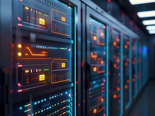 Secure Server Room: Futuristic Firewall Configuration for Enhanced Network Defense with Copy Space and Overlay Effect