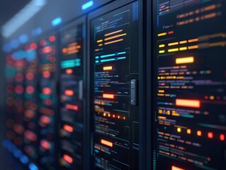 Futuristic Firewall Configuration for Enhanced Server Room Security with Copy Space, Network Defense Overlay Settings