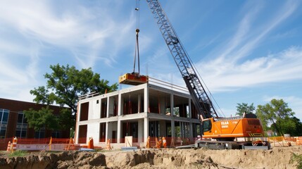 Construction Crane Lifting Concrete Slab.