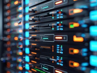 Futuristic Firewall Configuration for Enhanced Server Room Security with Copy Space and Network Defense Settings Overlay