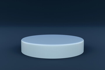 Podium in blue color. Mock up scene to show products. Showcase, shopfront, display case. 3d render.