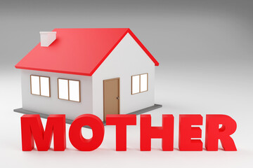 Luxury red inscription mother on grey podium, soft light, smooth background, 3d rendering