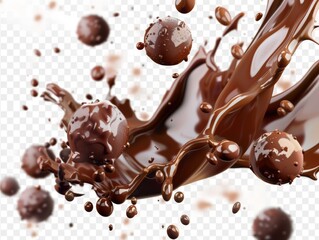 Chocolate bar wafer falling with choc flake in the air isolated on background, peanut crispy snack, dessert sweet concept - ai