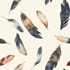 Watercolor eagle feathers seamless repeating pattern, minimal pattern, high contrasty 