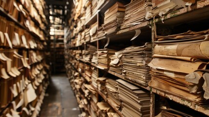 Intricate Depths of a Vintage Archive Filled with Historical Papers