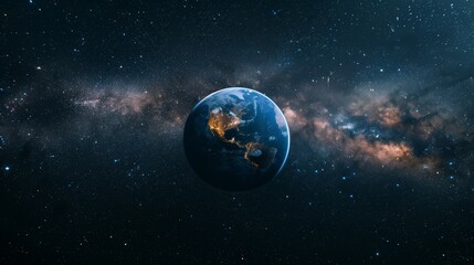 Fototapeta premium A striking image of Earth with the Milky Way galaxy in the background. Highlights the beauty and vastness of space and our planet's place within the cosmos