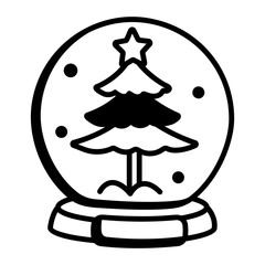 A doodle icon of snow globe with a tree in it 