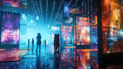 Fototapeta premium Futuristic Digital Art Space with Holographic Projections