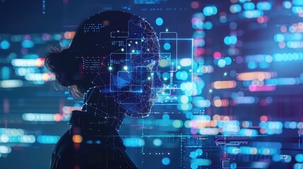 Fototapeta premium AI-Powered Human Mind Interface with Digital Data