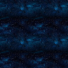 Fototapeta premium Seamless background of starry night sky with deep blue-black gradient and countless twinkling white stars is perfect for astronomy-themed designs, night scenes or space illustrations in creative proje