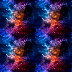 Fototapeta premium Colourful wisps of abstract smoke swirl against a dark seamless background to create a vibrant and dynamic design perfect for modern digital projects, wallpapers or creative art presentations.