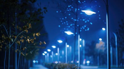 Serene Night Cityscape with Street Lights and Trees