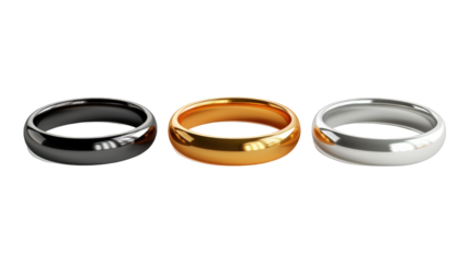 Collection Of Assorted Rings Gold Silver And Black For Fashion Jewelry Ads And Marketing isolated on transparent background. Generative ai