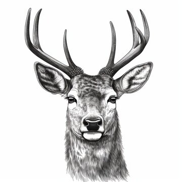 recommend clip art: Black and white Vintage engraved art of a portrait of a deer isolated on white background, ink sketch illustration, simple vector art design, highly detailed line art, high contrasty
