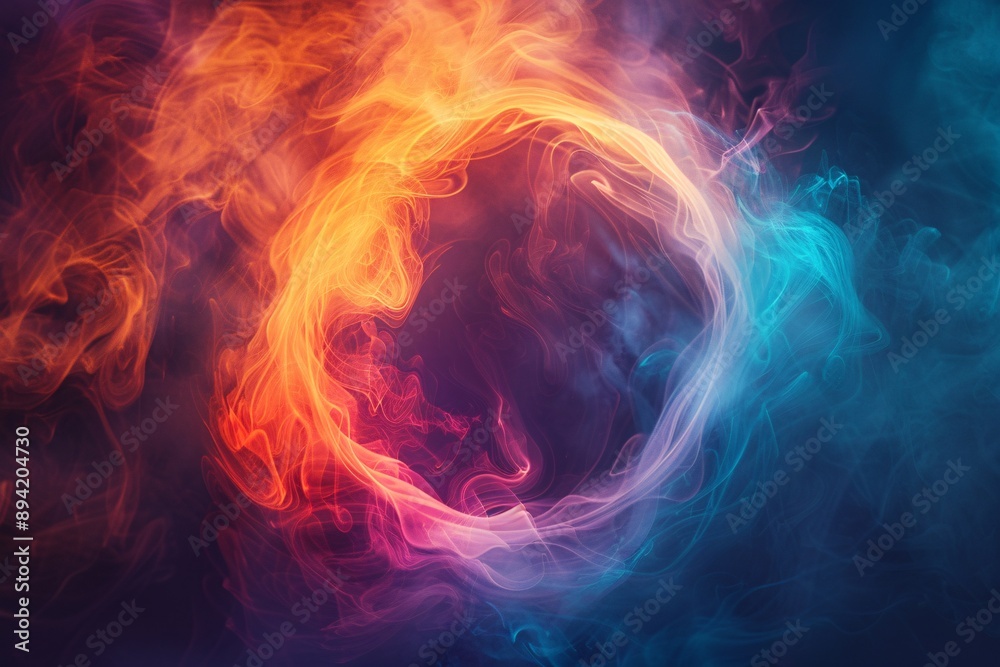 Canvas Prints vibrant fog twists in a luminous circle on a dark surface representing contemporary art. 3d creation