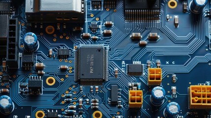 Macro close-up motherboard circuits and components