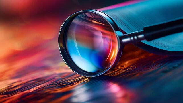 RFP text and document with magnifying glasses, exploring proposals, Digital painting, Vibrant hues, Smooth textures