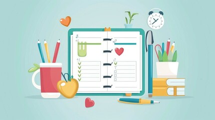 Organized Workspace with Planner and Stationery on Desk