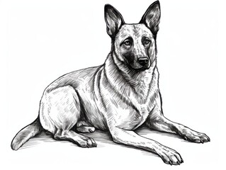 Black and white Vintage engraved art of a dog isolated on white background, ink sketch illustration, simple vector art design, highly detailed line art, high contrasty