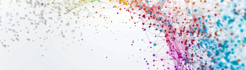 Circular white space in the center surrounded by colorful network connections