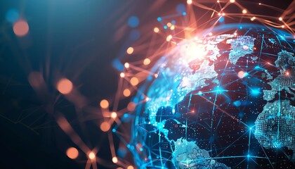 Glowing globe with network connections and digital lines