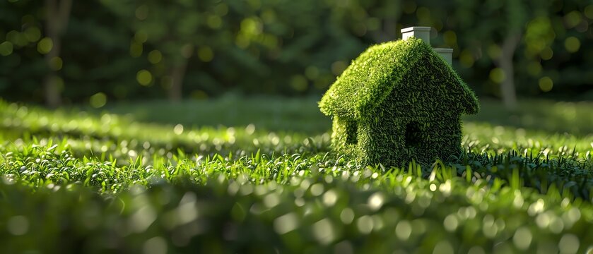 Houseshaped grass model on a lush green lawn
