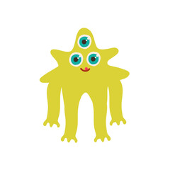 The cheerful green alien. Cute cartoon character. Vector flat illustration.