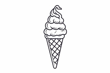 Delicious ice cream cone outline illustration in a whimsical style