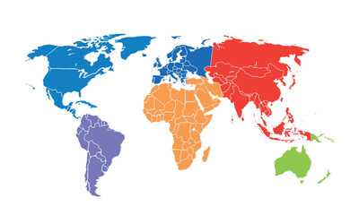 World map with individual colors,isolated on white background for website layouts,background,education, precise,customizable,Travel worldwide,map silhouette backdrop,earth geography, political,reports