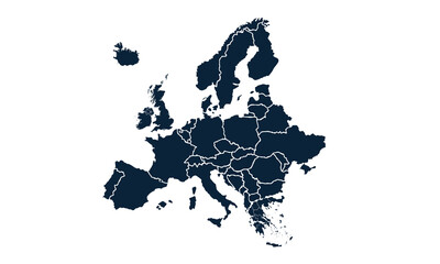 Obraz premium Europe map with individual colors,isolated on white background for website layouts,background,education, precise,customizable,Travel worldwide,map silhouette backdrop,earth geography, political,report
