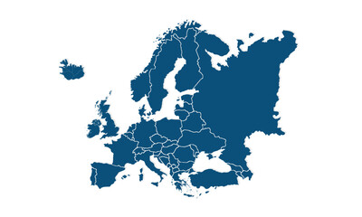Fototapeta premium Europe map with individual colors,isolated on white background for website layouts,background,education, precise,customizable,Travel worldwide,map silhouette backdrop,earth geography, political,report