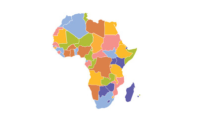 Africa map with individual colors,isolated on white background for website layouts,background,education, precise,customizable,Travel worldwide,map silhouette backdrop,earth geography, political.
