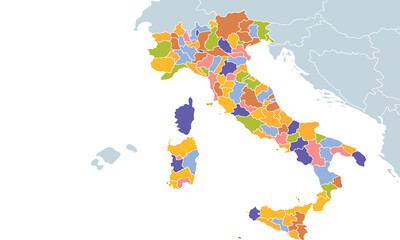Political Map of Italy individual colors,isolated on white background for website layouts,background,education, precise,customizable,Travel worldwide,map silhouette backdrop,earth geography, political