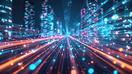 Futuristic Cityscape with Dynamic Light Trails