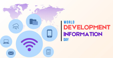 World Development Information Day, icon art with typography. Campaign or celebration banner design