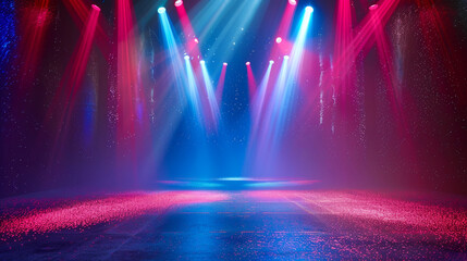 Abstract background with stage lights, dark room for product presentation. Showroom with spotlight and starry sky. Background for display of products on stage in the theater or studio