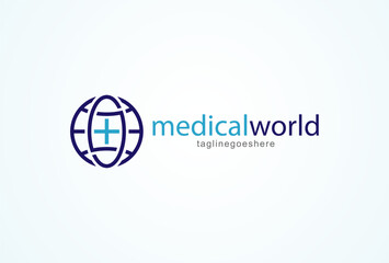 Medical logo, Globe with medical cross inside, cross logo design template element, vector illustration