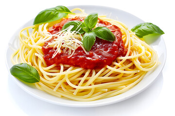 Delicious spaghetti on a plate with an isolated background