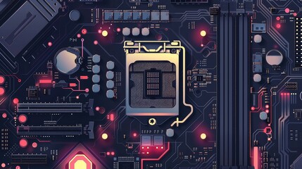Fototapeta premium Detailed View of Computer Motherboard Circuit Technology