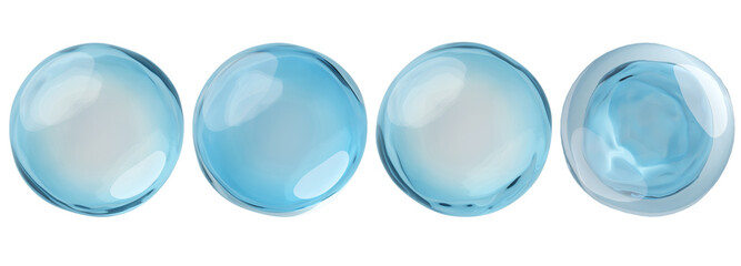 Collagen or Hyaluronic serum in blue bubble form, isolated white background. 3D rendering.